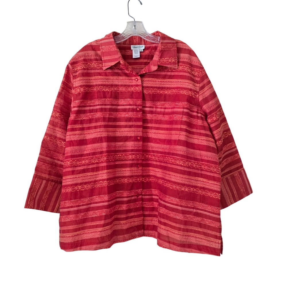 Coldwater Creek Red Orange Textured Striped Button Front Shirt Size 3X